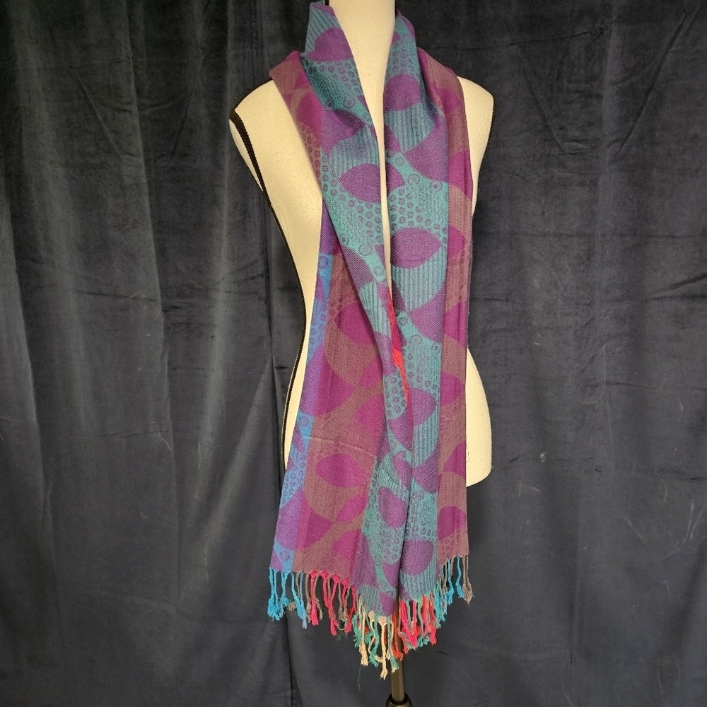 Purple and Blue Twisted Fabric Scarf with Gradient Design